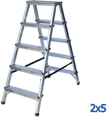 Produktbild von Zweiseitige Aluleiter 5 Stufen Klappleiter Haushaltsleiter 125kg Black