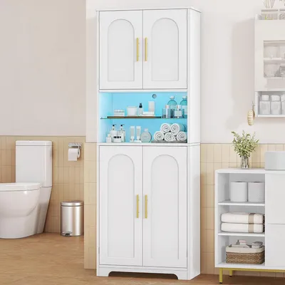 Immagine prodotto di Mobile da bagno con illuminazione LED regolabile, 4 ante e ripiani regolabili, dimensioni 30x60x170 cm