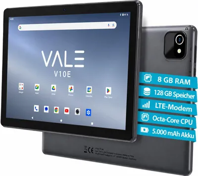 Produktbild von Vale V10E Tablet -10,1" WiFi+4G LTE ,8 GB RAM, 128GB ROM, Android, Grau