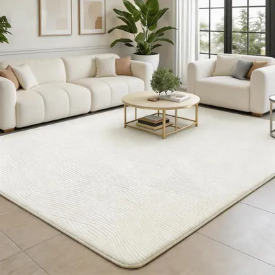 Image de Tapis de 160 x 230 cm, de couleur crème, antidérapant, moelleux, idéal pour le salon