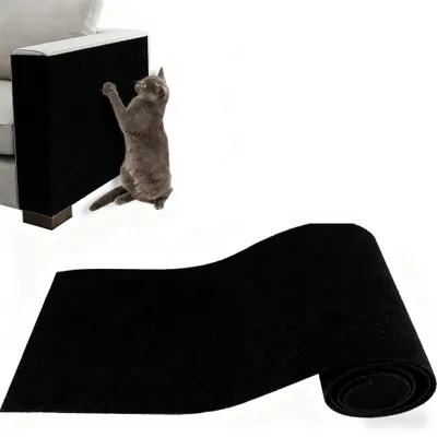 Image de Tapis anti-rayures pour chats, adhésif, découpable, de couleur noire, pour protéger les meubles et les murs