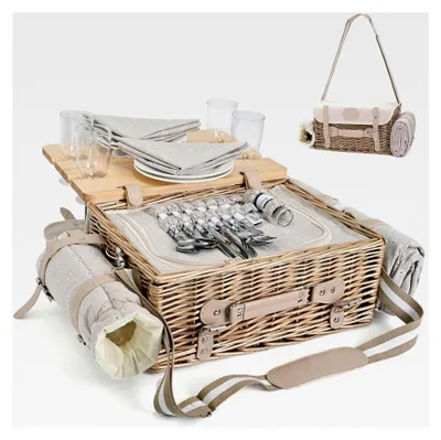 Produktbild von Multifunktionales Picknickkorb-Set für 4 Personen mit Decke und Picknicktisch