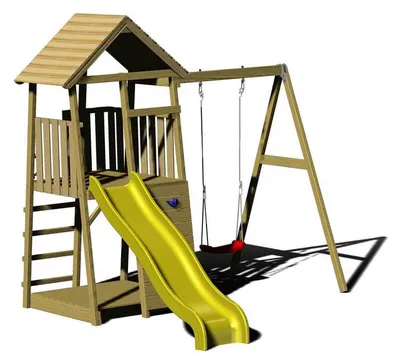 Produktbild von Wendi Toys Holz Spielturm Biene inkl. Rutsche, Kletterwand, Schaukel & Sandkasten Natur 280x270x270 cm