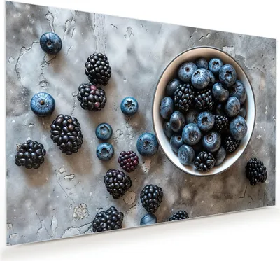 Produktbild von Glasbild 120x80cm in XXL für Wohnzimmer, Schlafzimmer Motiv Heidelbeeren Brombeeren