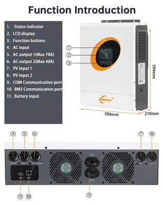 Produktbild von Solarwechselrichter - Hybrid Wechselrichter 12000W 48V - Dual MPPT 15000W 160A - 230V reine Sinuswelle - On/Off Grid - WLAN Überwachung und LCD Display