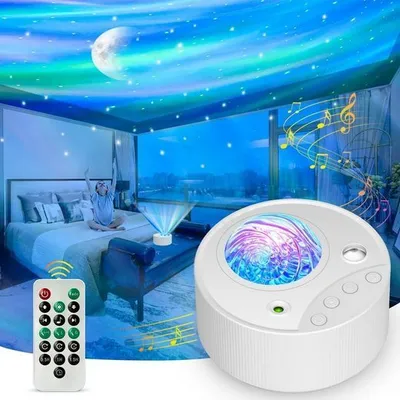 Produktbild von LED-Sternenhimmel Nordlicht Projektor, mit 14 Beleuchtung-Effekten, Fernbedienung, Projektor Nachtlicht, Farbe, mit White Noise, Timer(Weiß)