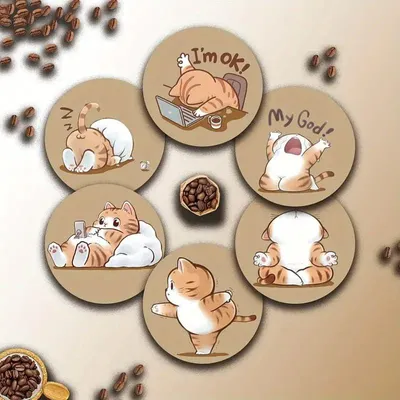 Produktbild von 6er Set Katzen-Untersetzer - Rutschfest und hitzebeständig - Für Gläser, Tassen und Becher - Mehrfarbig