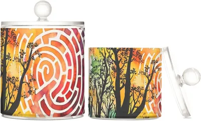Productafbeelding van Transparante plastic containers met een plantmotief, met deksel, geschikt voor kantoorbenodigdheden, decoratieve opbergboxen voor bijvoorbeeld wattenstaafjes, wattenschijfjes, ragers en paperclips, 2 stuks