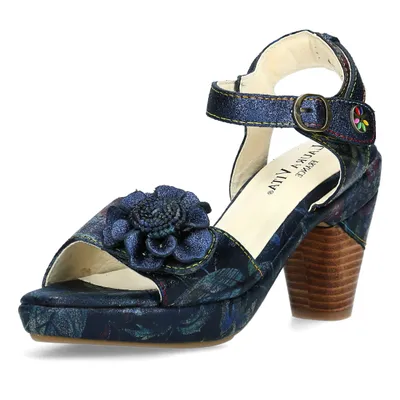 Produktbild von Laura Vita Damen Sandalette Blüte Zierschnalle Klettverschluss Ficnalo 11, Größe:41 EU, Farbe:Blau