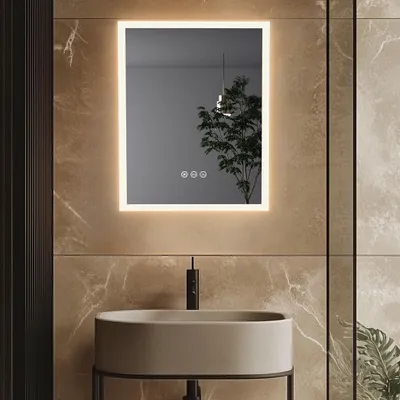 Immagine prodotto di Specchio da bagno LED Vrygle con illuminazione 40×50 cm – Specchio da bagno LED con illuminazione, interruttore touch, dimmerabile, antiappannamento