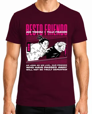 Immagine prodotto di Maglietta Jujutsu Kaisen Yuji Itadori Aoi Todou Friends Not Truly Defeated Herren, Borgogna, L