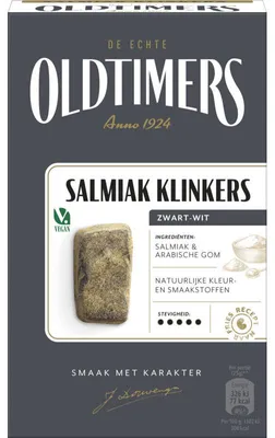 Zdjęcie produktu dla Oldtimers Zwart-wit Salmiak Klinkers 235g – Klasyczne słone cukierki lukrecjowe
