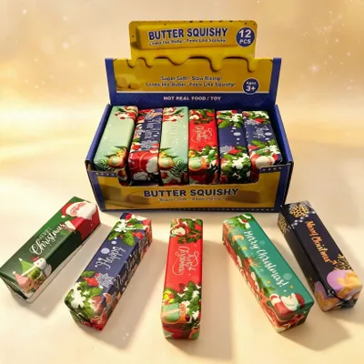 Produktbild von 12 teiliges Set 14 cm realistisch aussehendes Butter-Stick-Druckspielzeug Weihnachtsgeschenk Spielzeug mit langsamem Rückprall