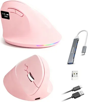 Produktbild von Ergonomisch Bildschirmanzeigefunktion 3 Modi[Bluetooth 5.3, 2.4 G, Kabelgebundene ] Vertikale Maus, Wiederaufladbare Maus  800/1200/1600/2400/4800 DPI