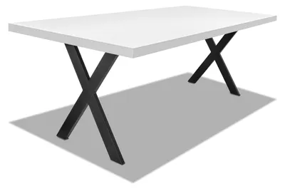 Immagine prodotto di Tavolo da pranzo160x90cm in legno e metallo con piedi ad "X" e ripiano in colore legno bianco