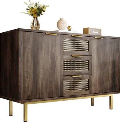 Produktbild von Sideboard-Schrank,Kommode mit 3 Schubladen und 2 Türen,Metallgriffe Kommode,Mehrzweckschrank für Flur, Schlafzimmer, Wohnzimmer und Kinderzimmer