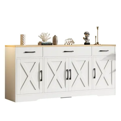 Produktbild von STILVORA Sideboard mit Stauraum,Multifunktionsschrank Buffetschrank landhausstil mit 3 Schubladen,Kommode für Küche, Esszimmer, Wohnzimmer