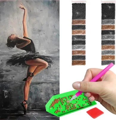 Zdjęcie produktu dla Haft diamentowy ARTULIO - Baletnica w czarnej sukni - 80 x 40 cm - Kwadratowe diamenty - Diamond painting, Kompletny zestaw: mozaika + akcesoria