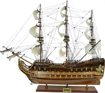 Produktbild von Casa Padrino Luxus Flaggschiff Royal Louis Braun 94 x 25 x H. 84 cm - Handgefertigtes Deko Schiff - Holzschiff - Segelschiff - Kriegsschiff - Modellschiff - Wohnzimmer Deko - Deko Accessoires