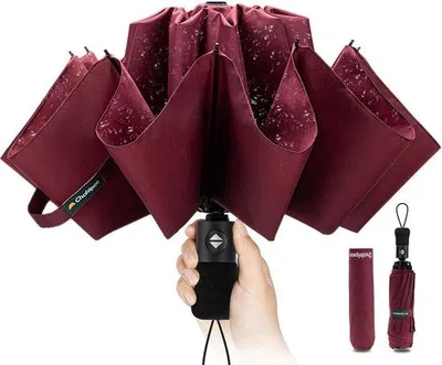 Productafbeelding van Famanu reisparaplu, groot, stormvast – automatische opvouwbare paraplu voor heren en dames, 48 inch, rood