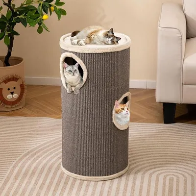 Imagen del producto de Árbol para gatos, diámetro de 36 cm, 70 cm de alto, con tablero de sisal para rascar, 3 escondites, cama de felpa y borde de felpa, rascador de 4 niveles, para gatos pequeños y medianos de hasta 15 kg (gris)