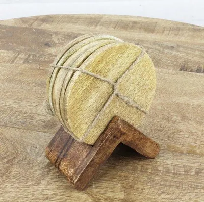 Image de 6 sous-verres en bois de manguier, 10 cm de diamètre