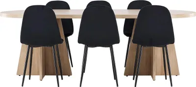 Image de Bootcut ensemble pour salle à manger table 115x230cm et 6 chaises velours naturel.