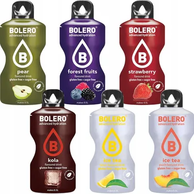 Produktbild von Bolero Sticks 6er Set. Erdbeere/Cola/Brause/Tee Zitrone/Tee Pfirsich