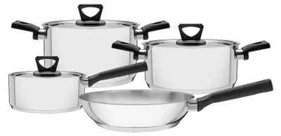 4-teiliges Edelstahl-Kochgeschirr-Set mit Bakelitgriffen, silber