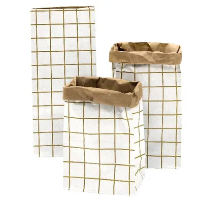 Produktbild von Rico Design Blockbodenbeutel Karo Gold S - 3Stück