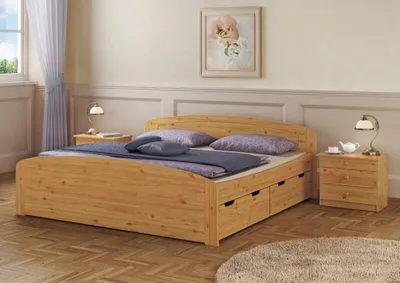 Produktbild von Funktionsbett Doppelbett Bettkasten 200x200 Holzbett Massivholz Kiefer Zubehör wählbar V-60.50-20, Ausstattung:ohne Zubehör