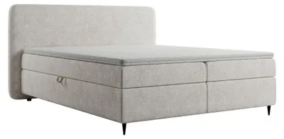 Image de Lit Boxspring 140x200 BOHO II Bouclé Crème avec surmatelas, 2 matelas & 2 coffres | Lit rembourré complet avec rangement