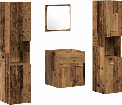 Zdjęcie produktu dla Zestaw mebli łazienkowych z przechowywaniem 4 pcs Stare drewno