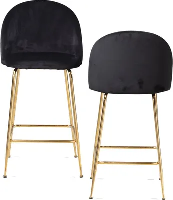 Produktbild von 2er Set Barhocker Samt Schwarz Hocker mit Lehne & goldenen Beinen, Küchenhocker Skandinavisch Stoff / Metall 110 kg, Design Barstuhl Tresenhocker, Bistrohocker Gepolstert