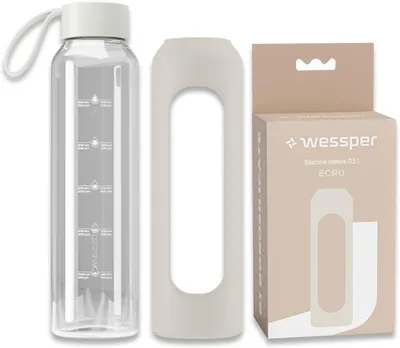Produktbild von Glas Trinkflasche 500 ml, Borosilikatglas, Silikonhülle, Zeitmarkierung, Sportflasche