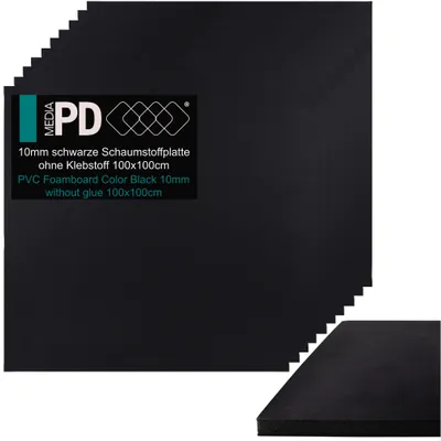 Produktbild von PD Media Foamboard 100x100 cm 10mm Schwarz 10 Stück Leichtschaumplatte PVC Architekturpappe Modellbauplatte