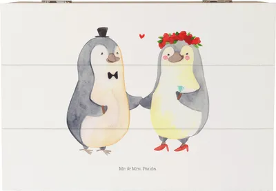 Produktbild von Mr. & Mrs. Panda Box Hochzeit Pinguin 22 x 15 cm - Weiß - Geschenk, Holzkiste, mit Deckel, Kiste, Geschenkidee, Schatulle, fotobox, Hochzeitstag, Pinguine, Hochzeitskarte