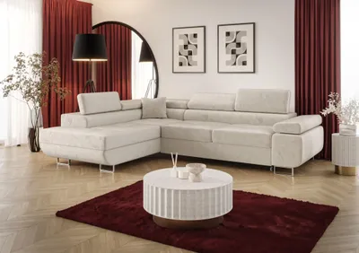 Produktbild von Ecksofa Schlafsofa Sofa MONARO Stoff Monolith Beige Ottomane Links