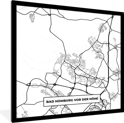 Produktbild von MuchoWow® Gerahmtes Poster Bad Homburg vor der Höhe - Karte - Stadtplan 40x40 cm - Poster mit Schwarzem Bilderrahmen Wandposter Rahmen Foto Bilder - Mit Rahmen - Wanddekoration Schlafzimmer