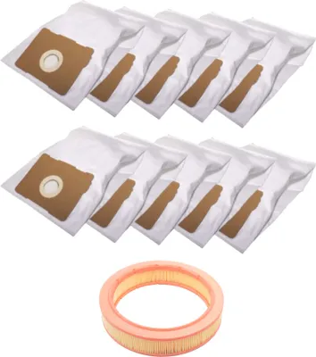A set of vacuum cleaner bags and an air filter.