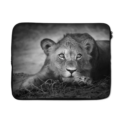 Produktbild von MuchoWow® Laptop Hülle 15 Zoll Wildtiere - Löwe - Natur - Schwarz - Weiß Laptoptasche - Laptoptasche - Sleeve - Rundum-Schutz