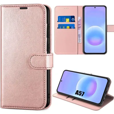 Image de Coque pour Samsung Galaxy A57 5G, Protection Antichoc Anti-Rayures Antichoc Effet Cuir Rose