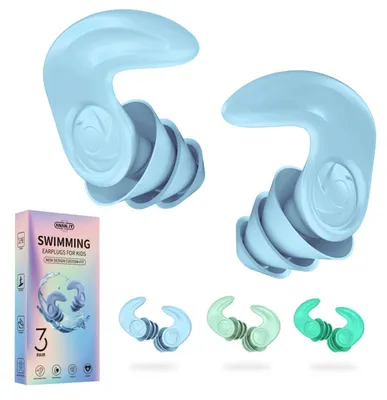 Produktbild von Ohrstöpsel Schwimmen Kinder 3 Paar Silikon Wasserdicht Wiederverwendbar Blau Cyan Green