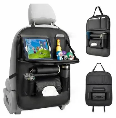 Produktbild von JustValue Autorücksitz-Organizer – Kunstleder – Tablethalter – Klapptisch