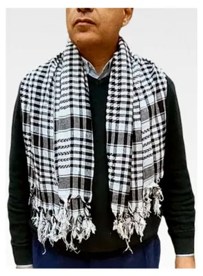 Produktbild von Palästinensisches Sheemagh Keffiyeh arabische Hatta Uni 100% Baumwolle. Schwarz Weiß onesize