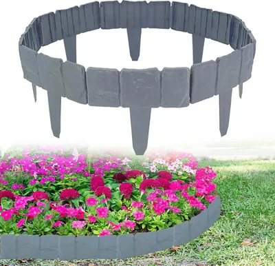 Produktbild von Kunststoff-Gartenzaun - Beetumrandung in Steinoptik - 20 Stück - Grau
