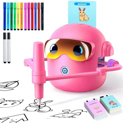 Productafbeelding van Tekenenrobot voor kinderen – Interactief speelgoed om te leren, met 100 tekenkaarten; Spraakgestuurde leer- en tekenrobot (roze)
