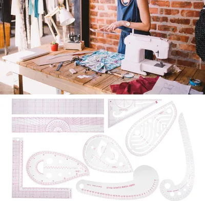Zdjęcie produktu dla Zestaw liniałów krawieckich, 9 sztuk – tworzenie innych szablonów do projektowania odzieży – rysowanie rozkładu materiału, szycie patchworków, szablony, liniały z PVC