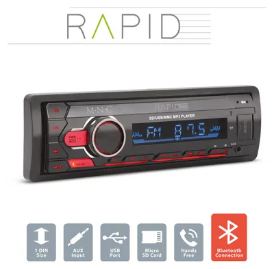 Produktbild von Autoradio mit Bluetooth, 1 DIN - 4x50W - USB, SD, AUX, MP3 - Freisprecheinrichtung - Uhranzeige - Autoradio mit Bluetooth - Rapid [39750]
