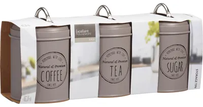 Produktbild von Kuchenvorratsdosen - 3x Stuck - taupe - Zucker - Tee - Kaffee - 11 x 16 cm